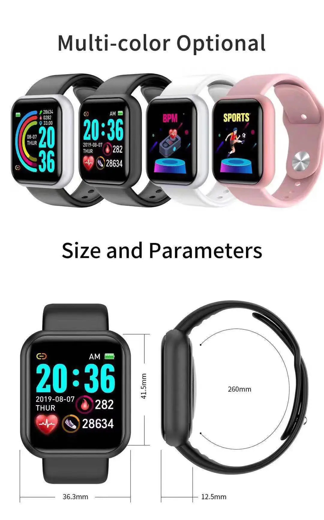 Watch Smart Y68 - Smartwatch D20 Pro da uomo Y68,