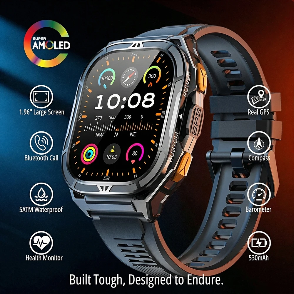 Smartwatch Square Watches For Men - Smartwatch AMOLED di Lusso con GPS