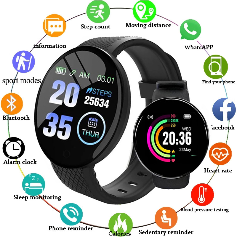 Watch Smart Y68 - D18 Smart Watch Cardiofrequenzimetro Smartwatch da